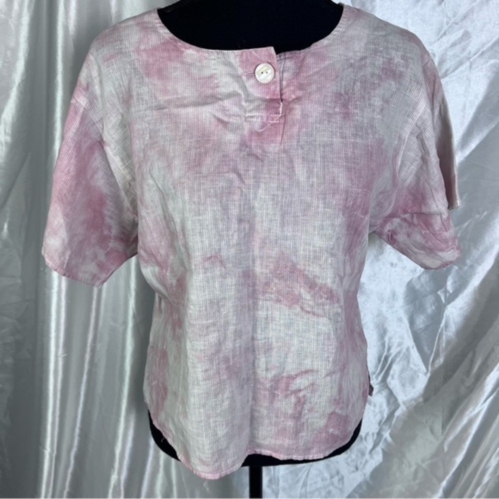 Vintage Condor Lightweight Linen Blend Pink Short Sleeve Blouse 9/10 (S/M)